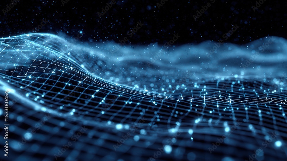Poster digital wave particles flowing in high definition 4k view