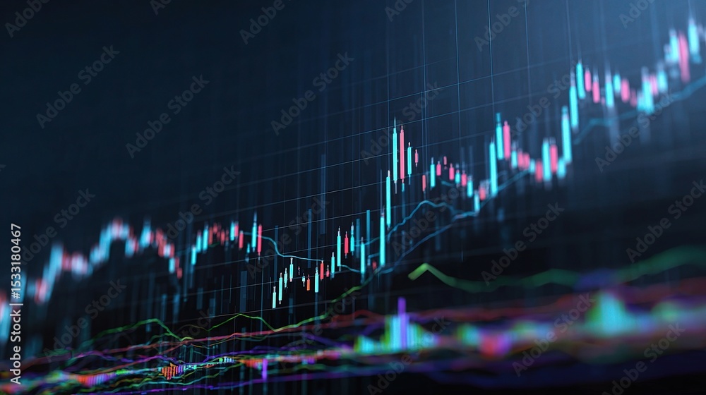 Poster business growth graph with multiple trending lines and data visualization