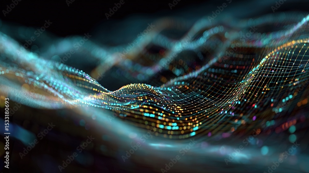 Poster abstract digital wave capturing stream of numbers in motion