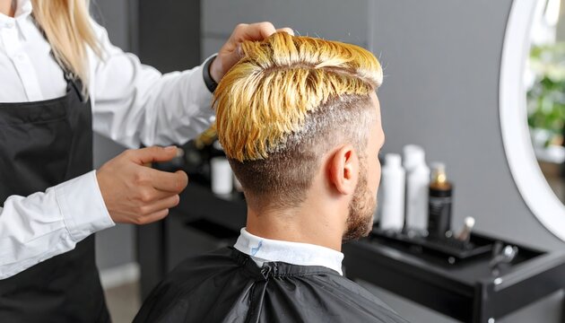 Young Man Undergoing Professional Hair Coloring Treatment for a Bold New Look in a Salon - Powered by Adobe