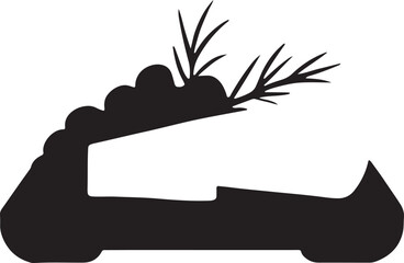 Black silhouette illustration of a canoe and plants for outdoor adventure and exploration