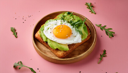 Delicious Avocado Toast with Fried Egg on a Plate