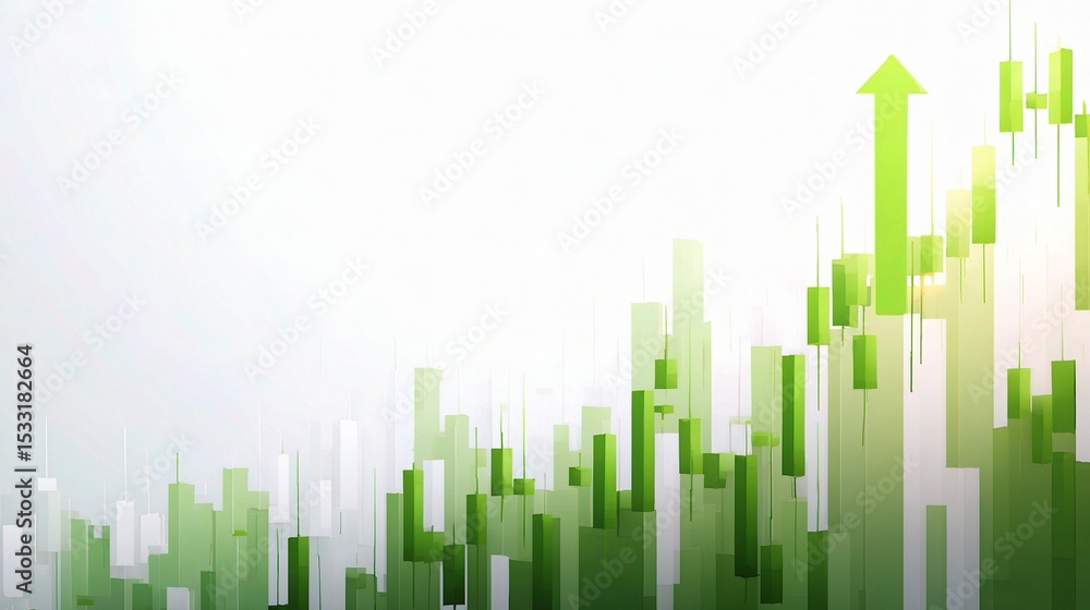 Aufkleber clean white vector backdrop with green candlestick chart elements