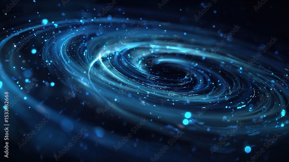Poster abstract dark blue tech vortex with glowing particles and chart