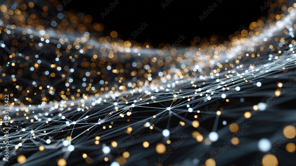 Poster abstract future network scene with glowing nodes in cube format
