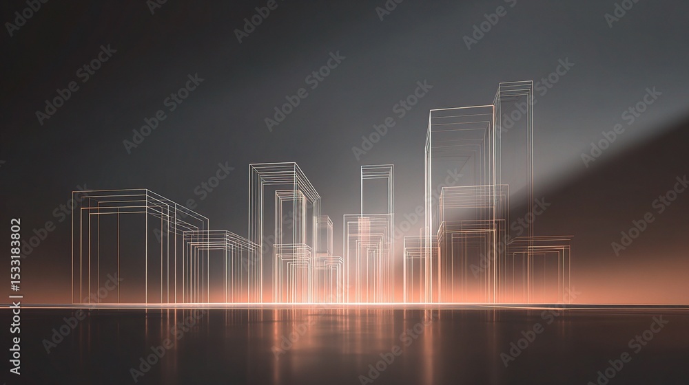 Poster abstract 3d modern urban building outlines against soft background