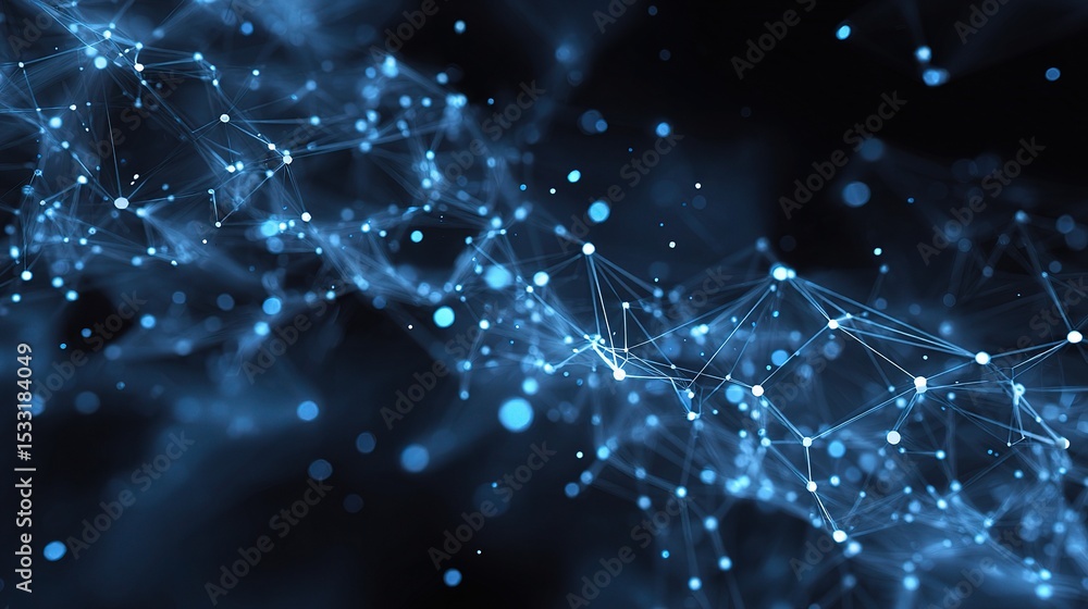 Poster abstract blue tech backdrop with interconnected nodes and points