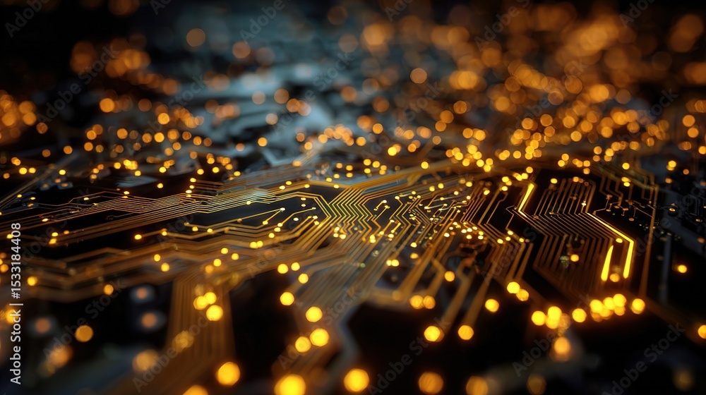 Poster glowing circuit board view in 4k resolution with animated effects