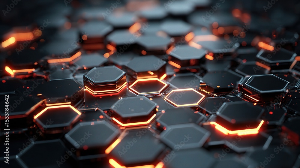 Poster abstract hexagonal pattern with illuminated edges for background design