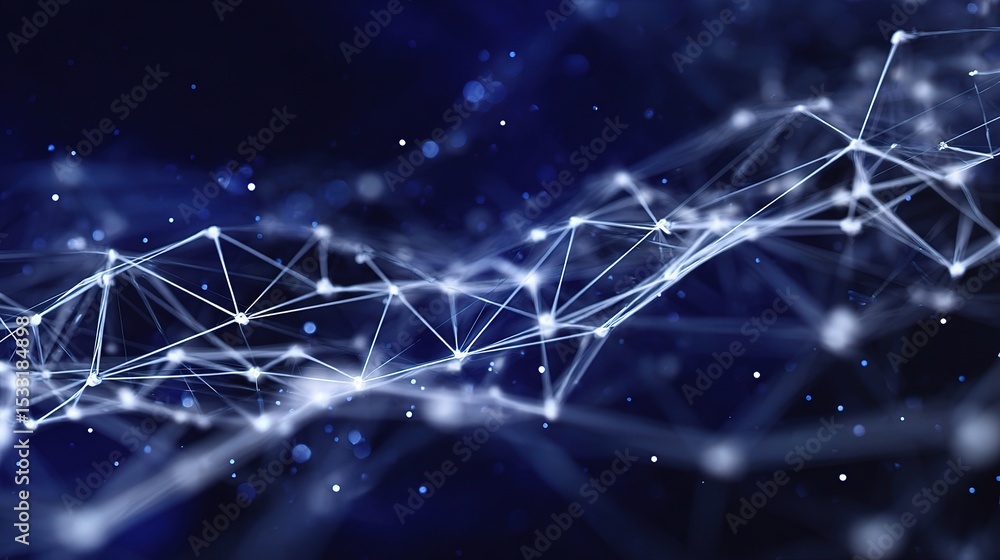 Poster luminous 3d network grid connecting paths in a dark background