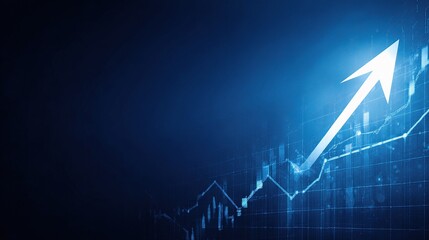 Stylized Blue Financial Backdrop with Ascending Arrow Chart