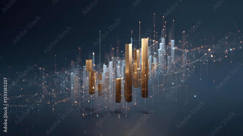 Poster 3d floating graph bars with investment data visualization