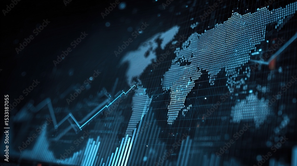 Poster dark themed technology backdrop with translucent world map design