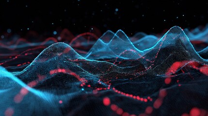 3D Rendered Combination of Blue Sine Waves and Red Curved Lines