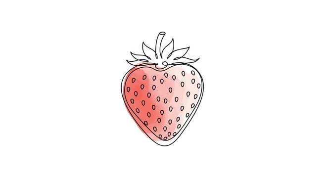 Fraise &ndash; dessin doodle en une ligne avec remplissage aquarelle, illustration vectorielle minimaliste sur fond blanc