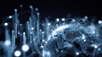 Digital Network Scene with Globe and Nodes in Layers of Technology
