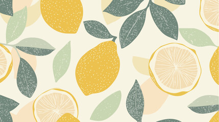 Seamless vector background of yellow lemons with pastel green leaves for fresh citrus-themed designs