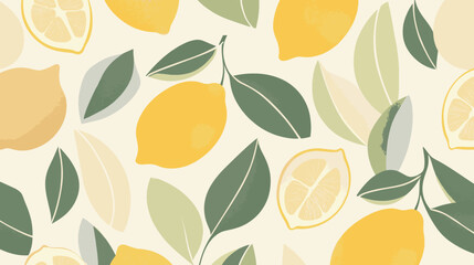 Seamless vector background of yellow lemons with pastel green leaves for fresh citrus-themed designs