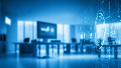 Tech, Future, and Digital-Themed Blue Business Background &ndash; Professional Setting for Meetings and Strategy