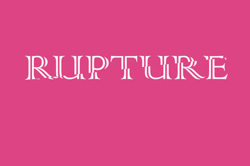 Typographie blanche stylisée du mot « RUPTURE » sur fond rose uni évoquant un thème de séparation, avec une mise en page simple et un contraste visuel fort