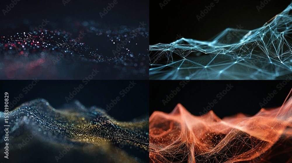 Poster abstract digital connection waveforms in four editable templates