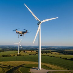 wind turbines farm with drone 