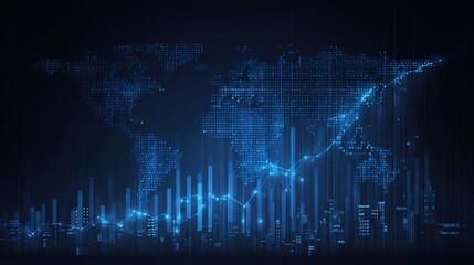Naklejka premium Dark Mode World Map with Holographic Tech Background and Data