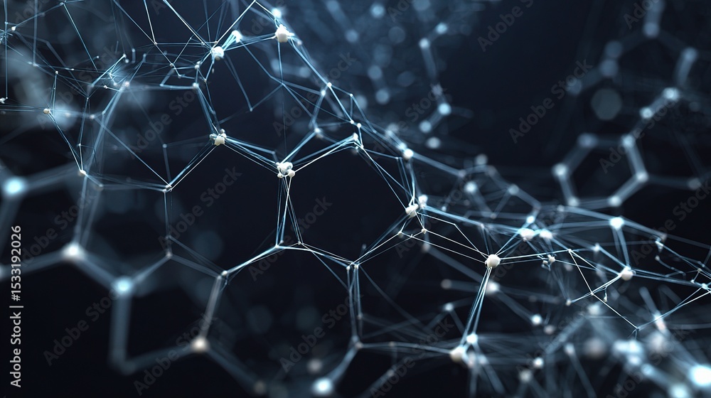 Poster complex hexagonal network structure conveying data connections