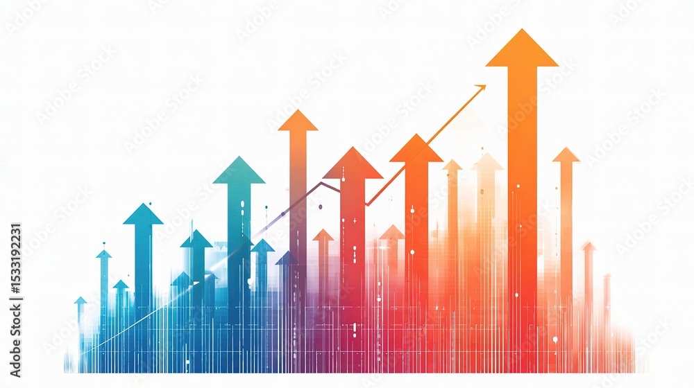 Poster abstract arrows moving upward across a colorful gradient background