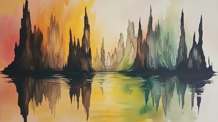 Obraz premium Abstract landscape reflecting colorful peaks
