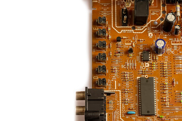 Electronic board with radio components, connectors, slots and processor chip from an electronic...