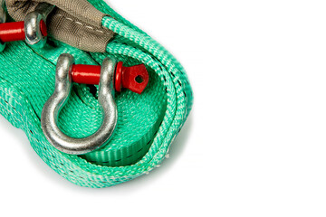 Car towing stop with metal shackles included. Car recovery kit with bow-shaped bracket and towing...