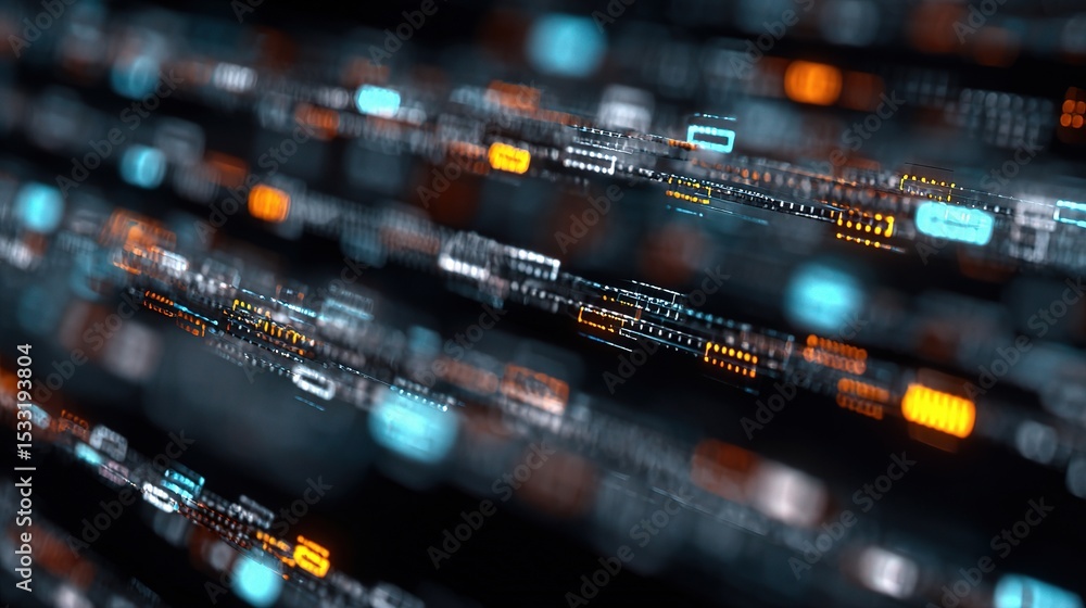 Poster abstract blockchain technology background with digital data streams