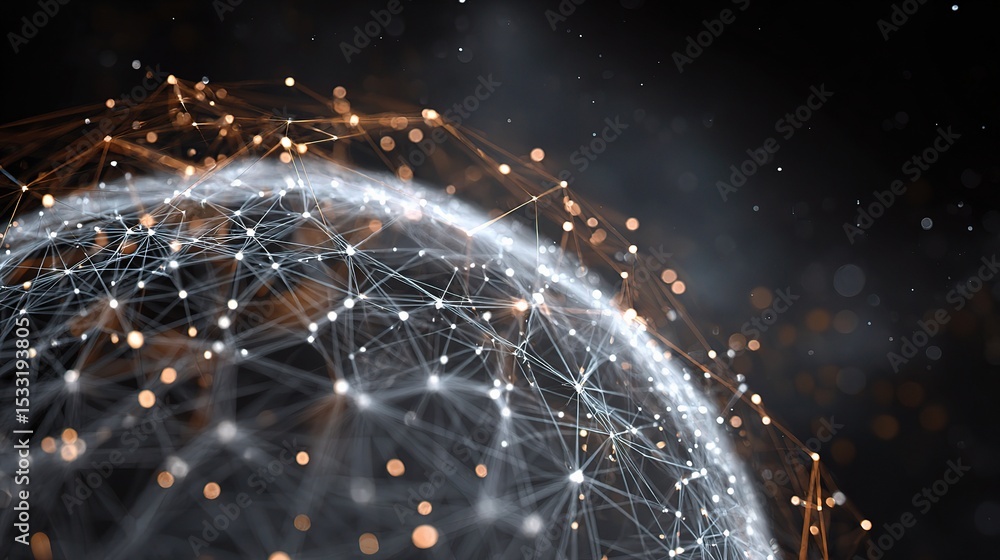 Poster high-tech data sphere with interconnected points in gigapixel quality