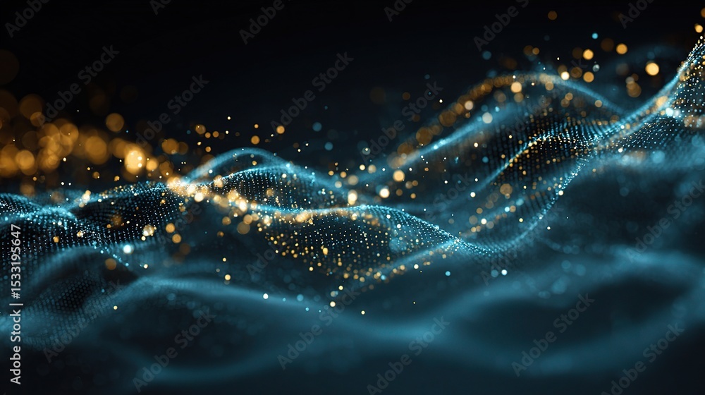 Poster abstract digital waves with glowing particles in motion background