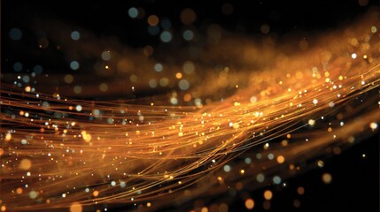 Obraz premium 3D Visualization of Orange Fiber Optic Particles on Black Background