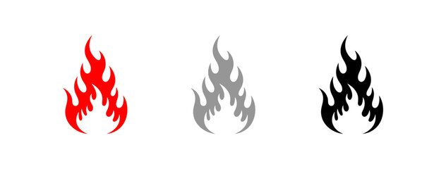 Isolated Flame Icons in Red Gray and Black on a White Background