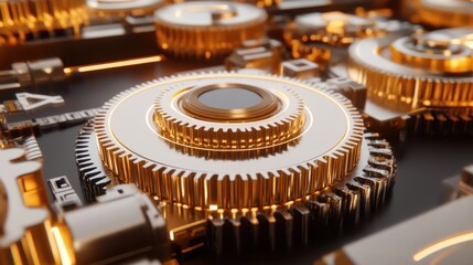Close-up intricate golden gears