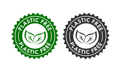Plastic free logo template illustration. there are leafs. suitable for product label