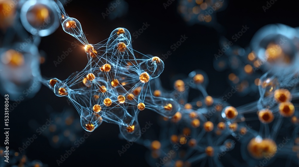 Poster futuristic ai interface with translucent data nodes and connections