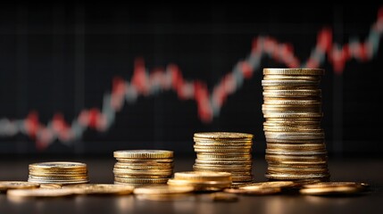 Stack of Coins Next to Rising Trade Graph in Financial Concept