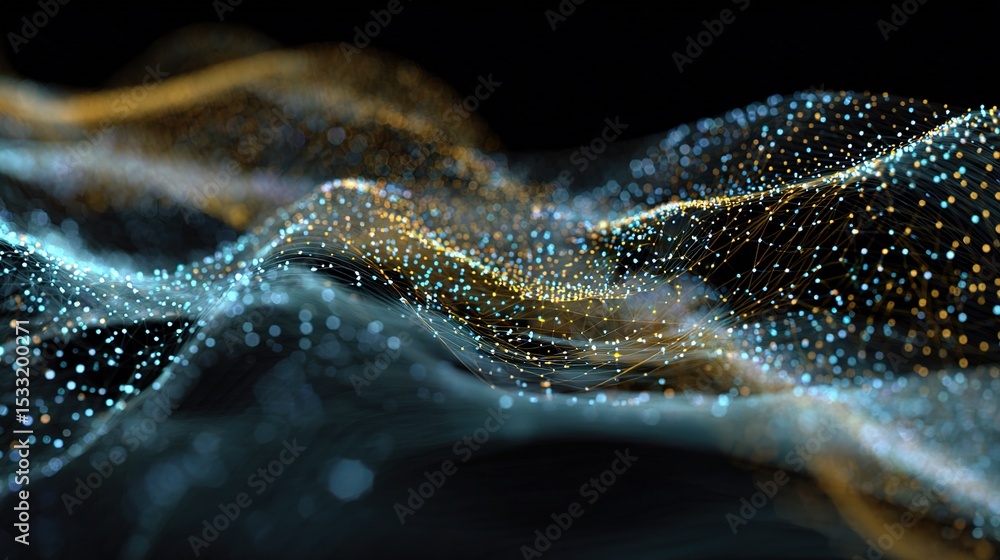 Poster abstract 3d sound wave visualization with colorful particles flowing