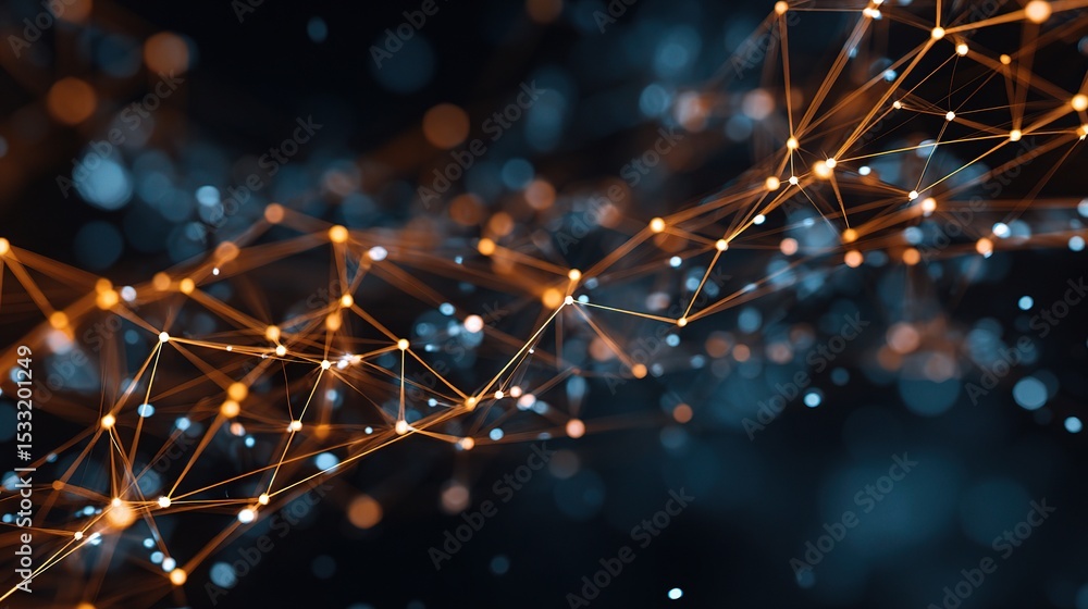 Poster abstract 3d network mesh with glowing points and dark background