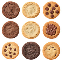 Different cookies set isolated on white background. Various cookies and biscuits collection. Many flavors of Baked cookies set.