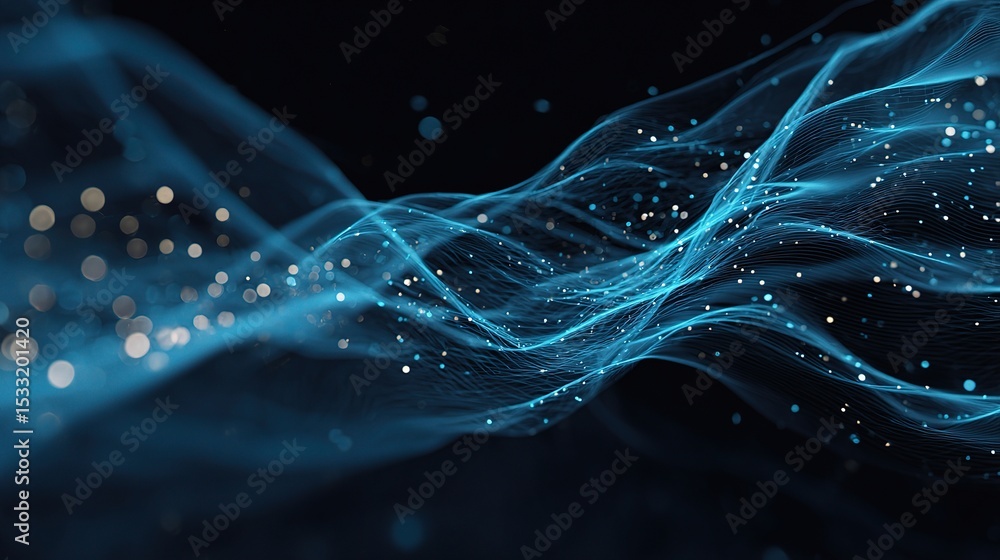Poster flowing blue data streams in modern technology background design