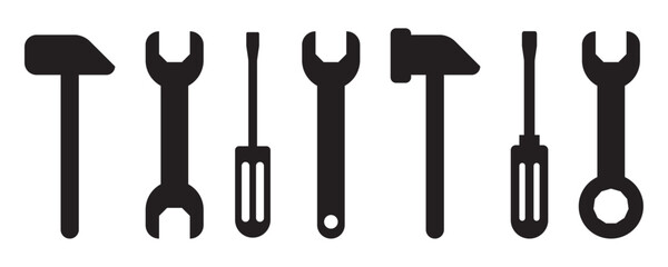 Repair Tools Icons Set Hammer, Screwdriver, and Wrench in Multiple Styles Vector Illustration