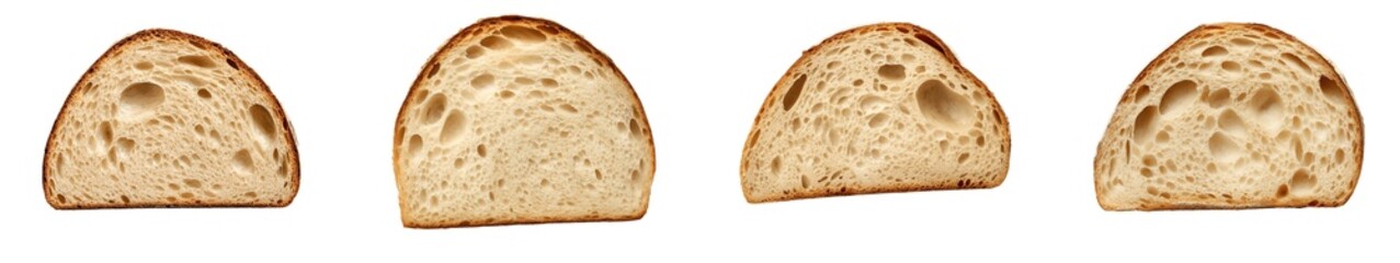 Set of various top view slice of sourdough isolated on transparent background