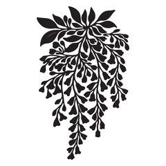 Black and White Floral Illustration Cascading Flowers and Leaves