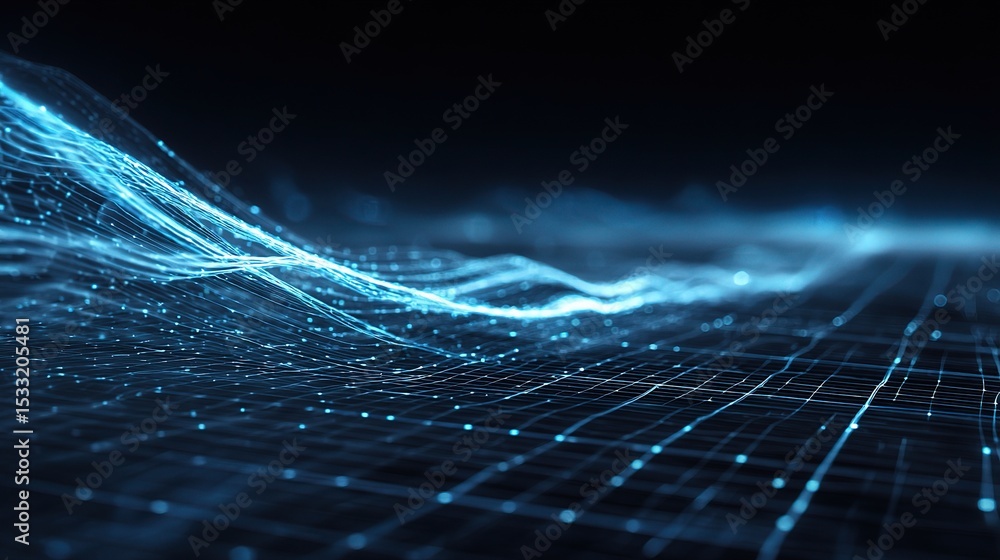 Poster futuristic data flow concept with blue hud elements and grid design