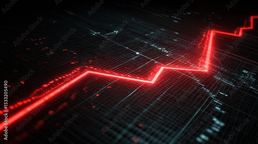 Poster red arrow graph on faint glowing grid background with subtle effects